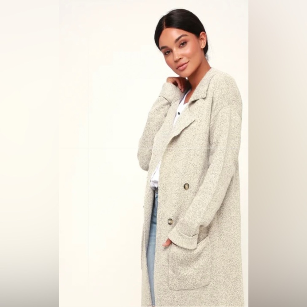 Lulus Cuddle Club Beige Long Sleeve Sweater Coat